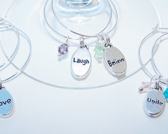 Wine charms affirmation glass jewelry set of six