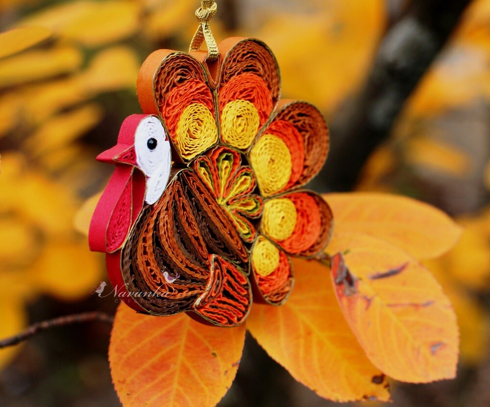Unique Turkey Paper Quilling Ornament in a gift box for