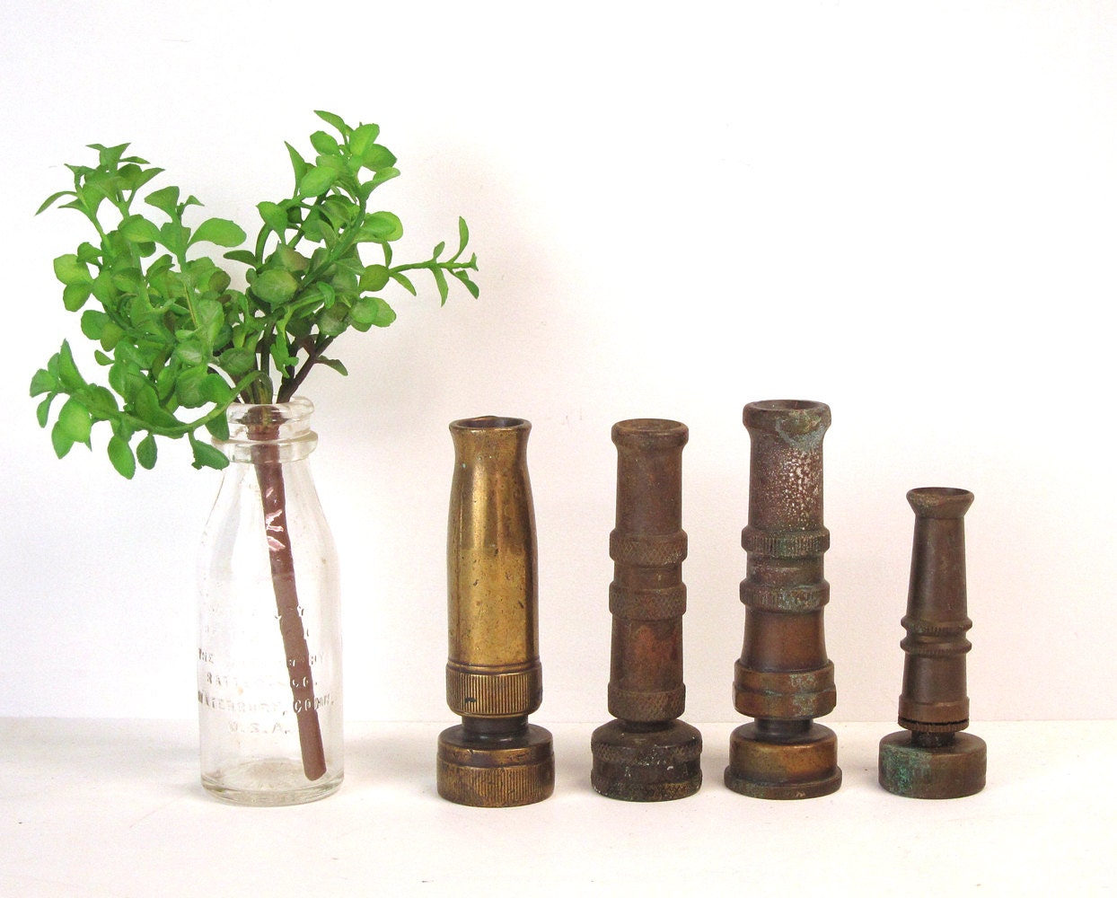 Four brass hose nozzles vintage brass garden hose sprayers