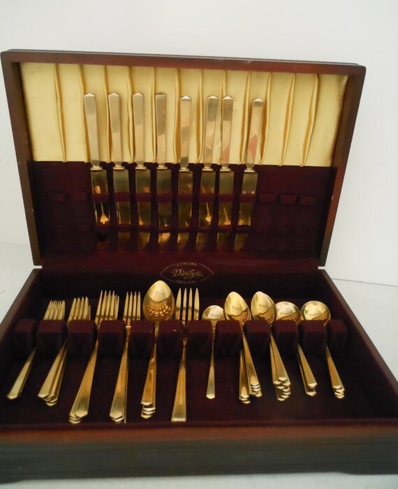 1950s DIRILYTE EMPRESS Gold Flatware Service for 8 Original