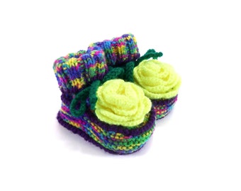 Knitted Baby Booties - Spring Neon, 3 - 6 months
