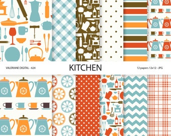Kitchen Paper, retro kitchen digital paper, scrapbook paper, scrapbooking, instant download 624