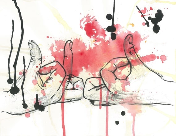 How To Spell Blood With Your Hands Items similar to Blood - Hands Spelling Blood Ink Drawing On Splatter