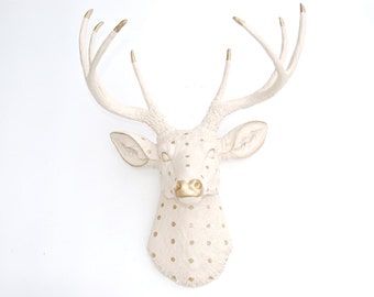 Faux Taxidermy - Ivory and Gold Dot Deer Head - Wall Mount D626253