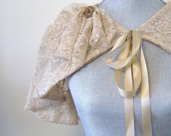SALE Taupe Bridal Capelet, Taupe Lace Bridal Shrug, Cover Up, Cape, Capelet, Flapper, Bridesmaid, Downton Abbey, Amber Rhinestone EDITH