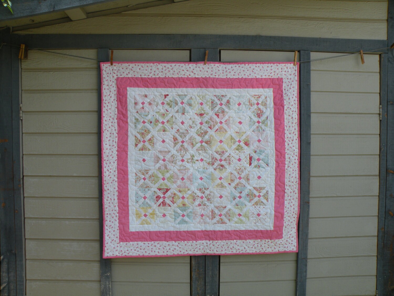 Pink Ribbon Border Lap Quilt 45 x 45 by jannafisher on Etsy