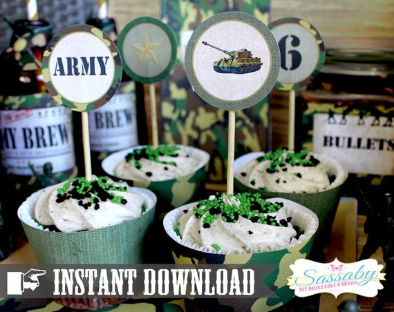 Army Men Party Circles/Cupcake Toppers - INSTANT DOWNLOAD - Editable & Printable Birthday Decorations by Sassaby Il_570xn