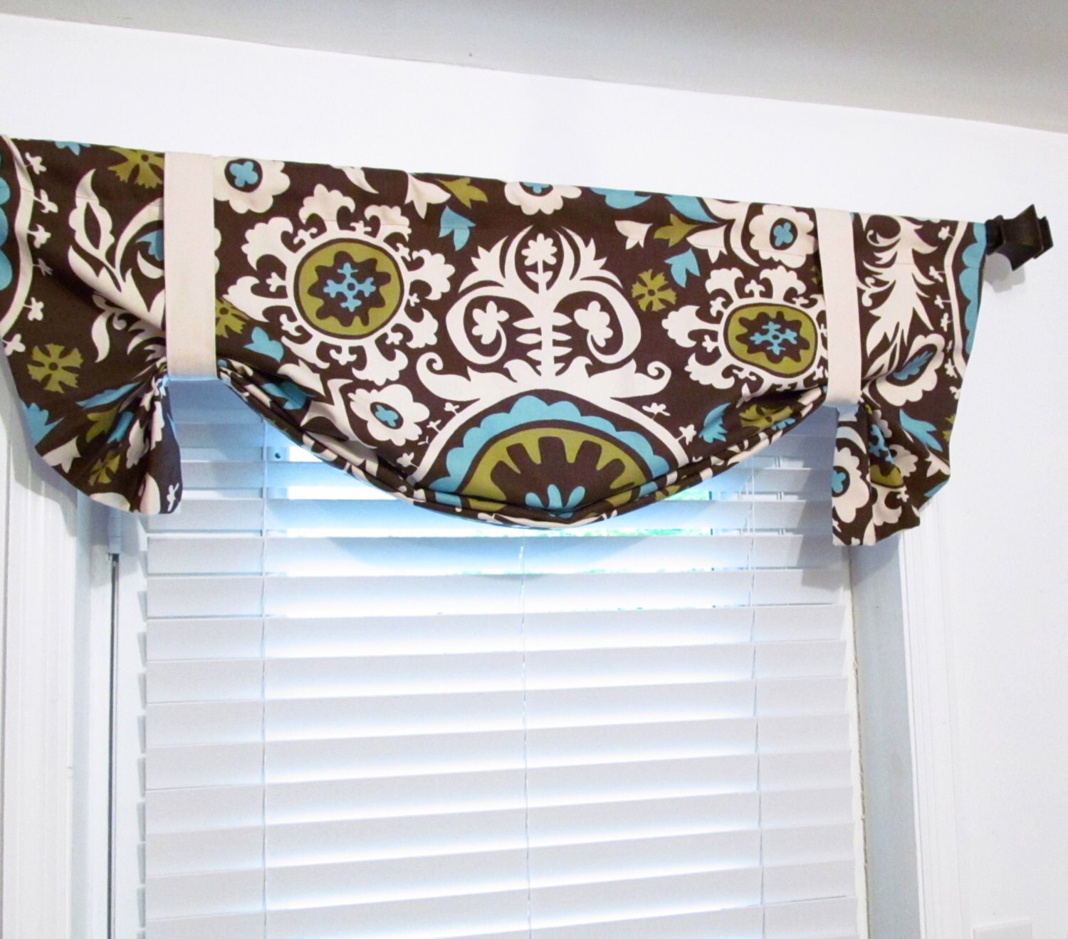 TIE UP Lined Valance Suzani Brown Chocolate/Natural Custom