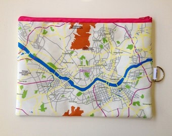 Seoul Zipper pouch - printed with the map of Seoul, South Korea, Made to order