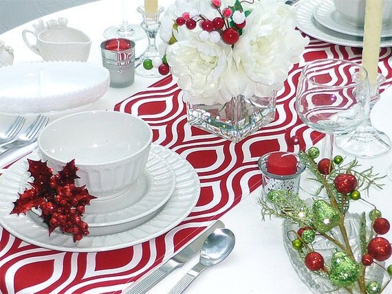 Red and White Table Runner - Premier Prints Nicole Red - All Sizes - Table Linens- Home Decor- Dinner Party, Holiday, Wedding- Linens