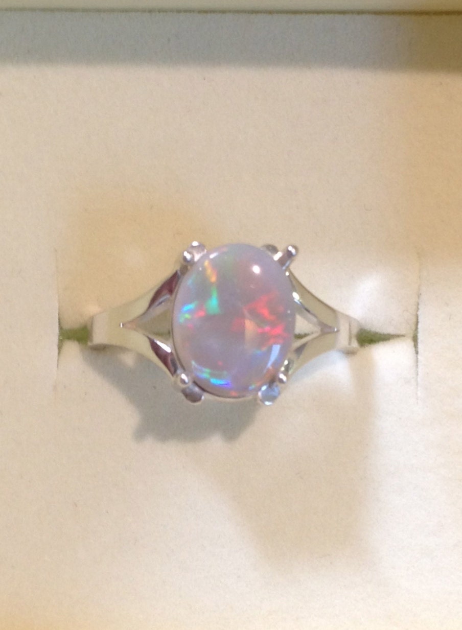 Genuine Black Opal Ring Australian Multicolor Black Opal
