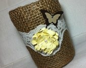 Burlap Shabby Chic Mason Jar~Rustic Home Decor
