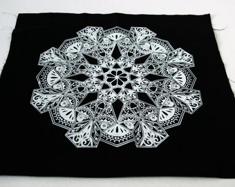 Floral Mandala Sew On Punk Back Patch in Black