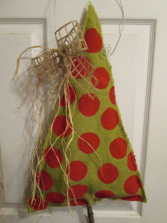 Items similar to Burlap Christmas Tree Burlap Door Hanger Polka Dot on Etsy