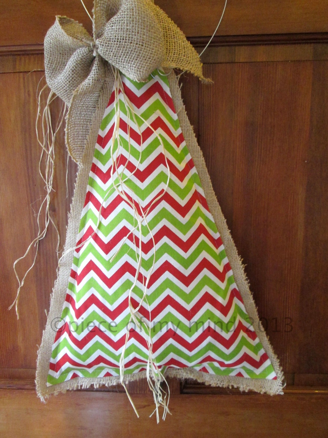 READY TO SHIP Burlap Christmas Tree Burlap Door Hanger Chevron Print