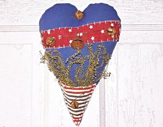 Primitive Heart Shaped Patriotic Americana Hanging Heart Sweet Annie Decor Prims*Gone*Wild Keb14-2