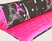 HUGE STORE SALE! Baby Changing Pad in Black and Hot Pink Paris - Changing Mat - Portable Travel Changing Pad