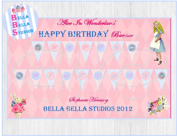 Alice in Wonderland Inspired Instant Download PRINTABLE HAPPY BIRTHDAY Banner Sign - Bella Bella Studios Il_570xn