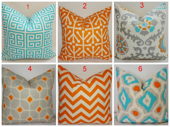 Items similar to Turquoise Blue Grey Orange Suzani Pillow Cover Coordinating Decorative Throw ...