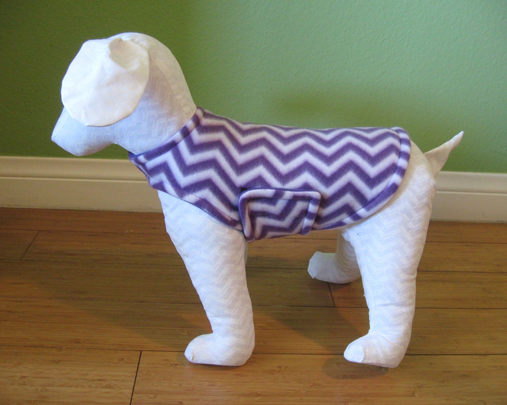 Fleece Dog Coat Extra Small Purple and White Chevron with