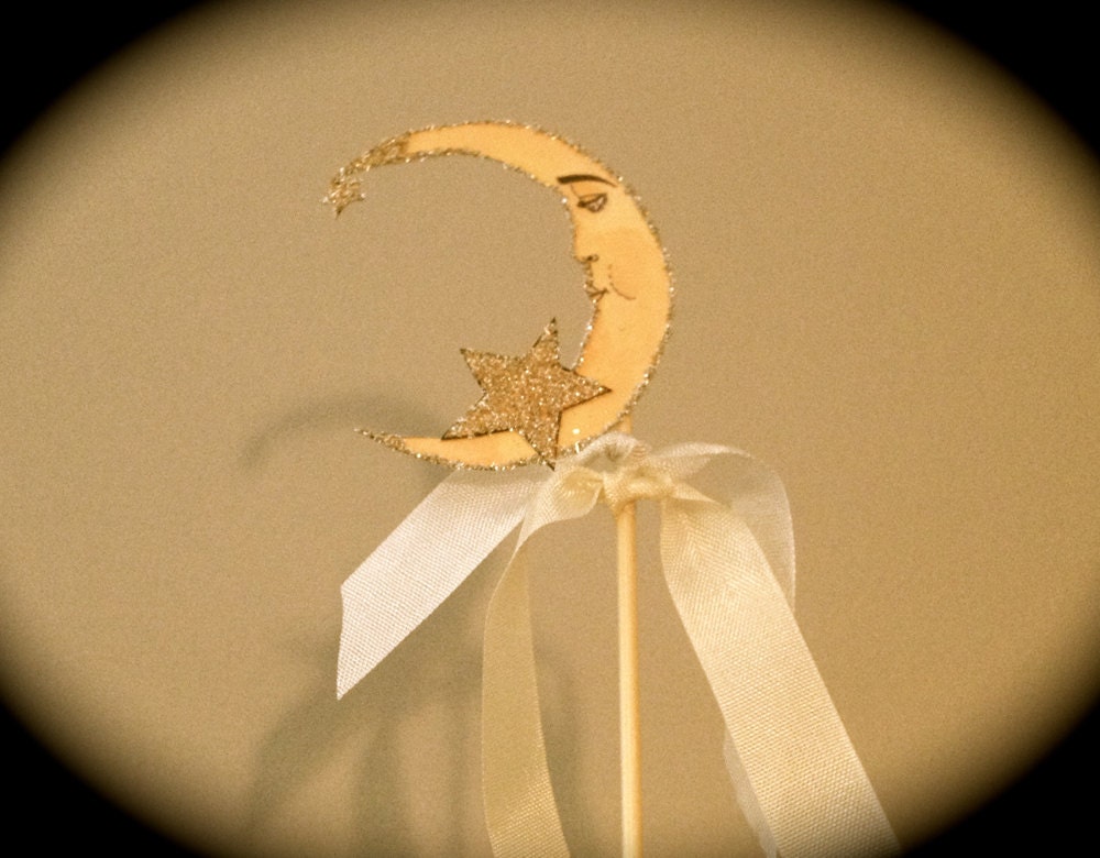 Wedding Cake Topper Crescent Moon Vintage by JolieEnRoseVintage