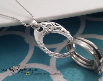 aloralocks the original oval lattice filigree wedding ring or charm holder holding pendant necklace sterling silver - Wedding Ring Necklace Holder aloralocks the original oval lattice filigree wedding ring or charm holder holding pendant necklace sterling silver - Wedding Ring Necklace Holder
