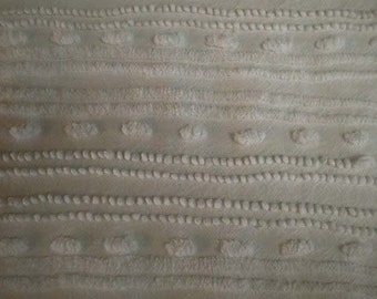 WHITE Lines, Uncut PEARLS and POPS Vintage Chenille Bedspread Fabric - 18" X 25"