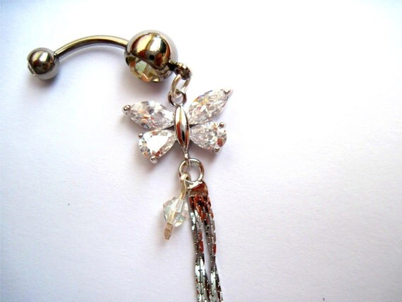 Navel Belly Button Ring Clear Crystal by ArianrhodWolfchild