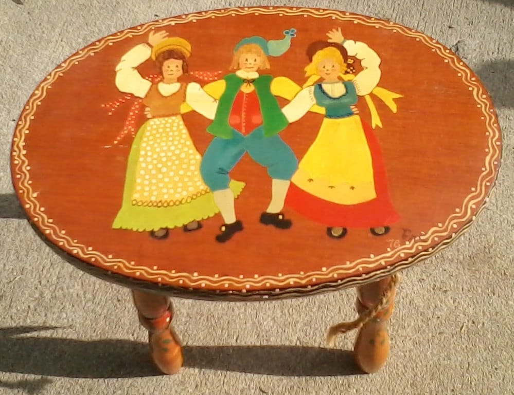 Vintage Wooden Foot Stool with Old World Dancing People Painting 1978 ...