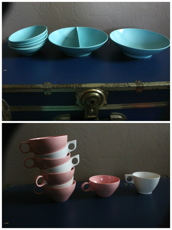 SALE Vintage 1950s Melmac Dinnerware Set Turquoise Blue