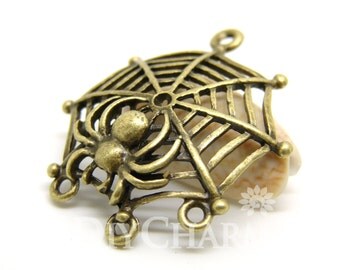 Antique Bronze Tone Spider And Its Web Charms 32x37mm - 20Pcs - DC00012