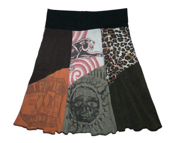 Tiger Sun Boho Chic Hippie Skirt Women's Medium upcycled t-shirt clothing from Twinkle
