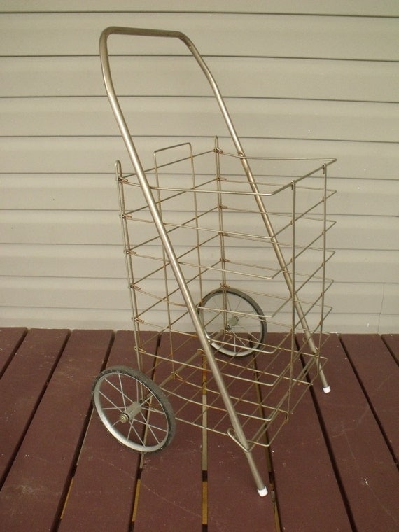 Vintage Shopping Cart Folding Wire Metal Market Basket French