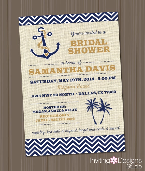 Items similar to Nautical Bridal Shower Invitation, Wedding Shower ...