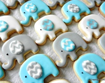 Mini Elephant cookieswith Chevron ears for baby showers and parties (#2508)