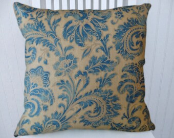 Blue Decorative Pillow Cover 18x18 or 20x20 or 22x22- Floral Throw Pillow- Accent Pillow Cover.