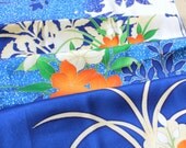 Vintage Kimono Silk, Kimono Fabric, Navy Blue Silk, Japanese Kimono, Floral Fabric