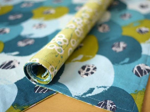 Blue Silica Print Reversible Cotton Placemats from my Mineral Forest Collection of Fabrics