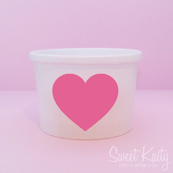 24 Heart Ice Cream Cups - Vinyl Decal on White Paper Ice Cream Cup - Party Cup - Custom Ice Cream Cup - 8 oz Il_570xn