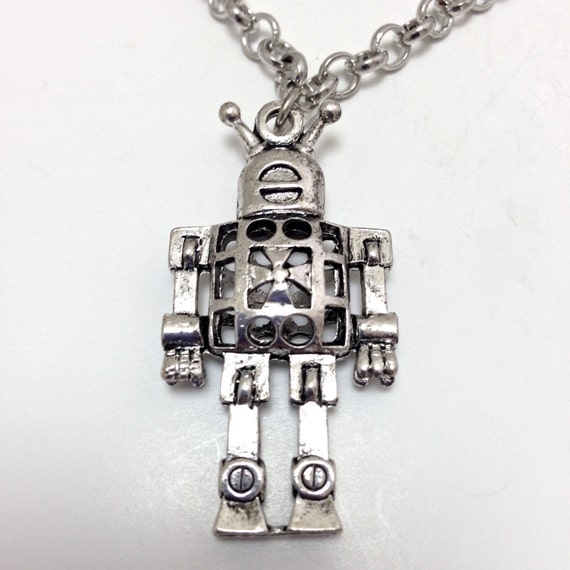 Cyberman Robot Necklace Silver Rolo Chain 18 or