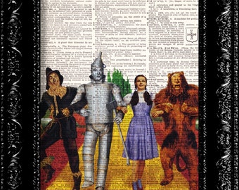 Wizard Of Oz Art Print, Yellow Brick Road, Dorothy, Tin Man, Scarecrow, Lion, Dictionary Print, Upcycled Art