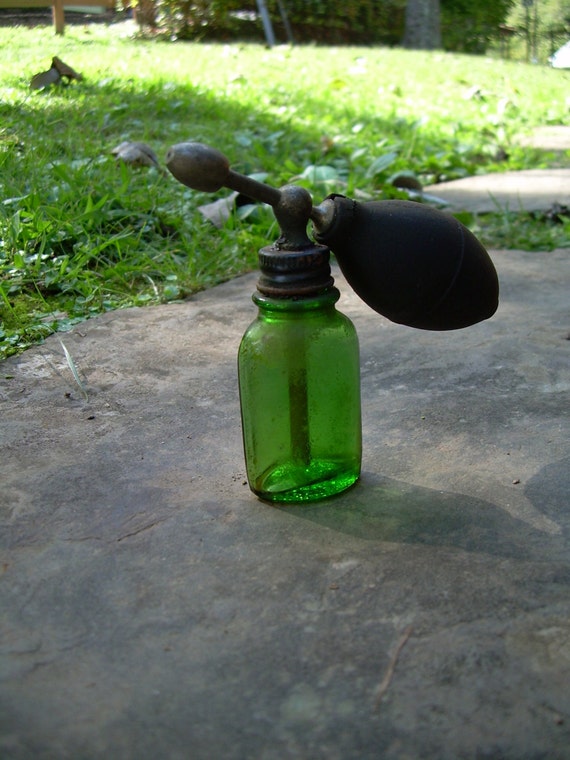Vintage Small Green Glass Medicine Bottle With by PiecesOfPastimes