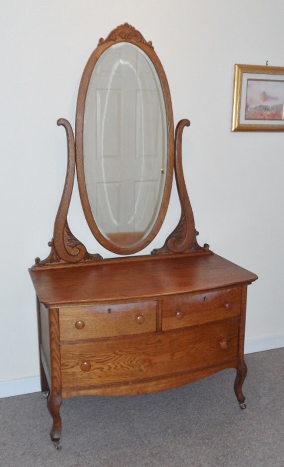 Items similar to Antique Oak Princess Dresser with Oval
