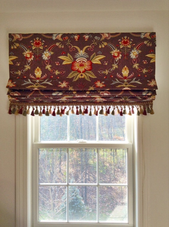 Items similar to Flat Roman Shade Window Treatment with Tassel Trim