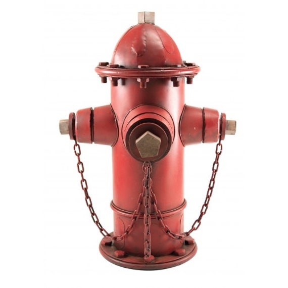 Fire Hydrant Yard Art Large Red Tin Garden Statue Fireman