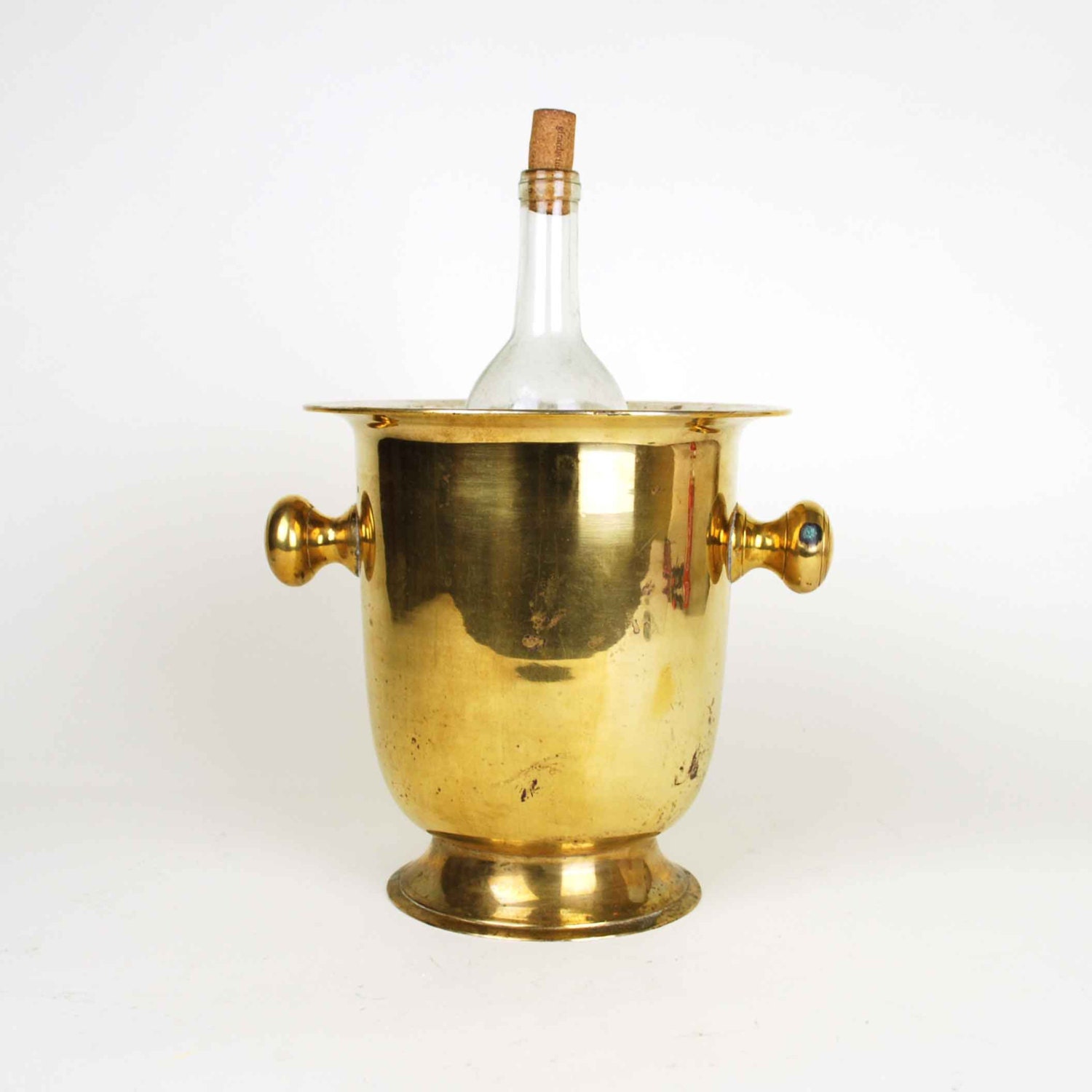 Vintage Brass Champagne Bucket // Gold Color Twin Handled