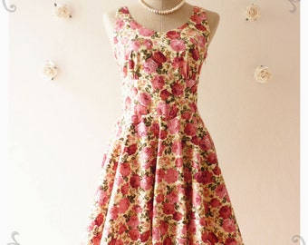 Summer Dress Floral Dress Rose Swing Dress Dancing Dress Mini Dress Tea ...