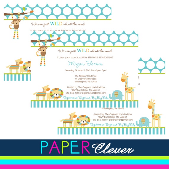 Boys Birthday Invitations, modern jungle, Baby Shower - digital file, printable #239 Il_570xn