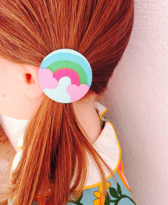 Large Rainbow covered button hair bobbles. by jessiejumbles