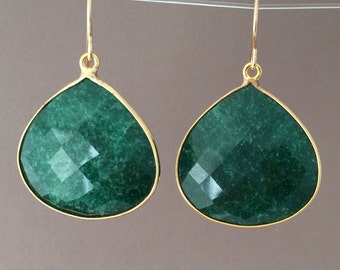 Dark Green Onyx Teardrop Earrings